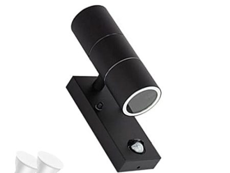 Aplique de pared para exteriores Aplique con sensor de movimiento PIR de acero inoxidable IP65 Luz de seguridad para jardín con bombillas LED GU10 de 5W Blanco cálido 3000K, Negro, 1 paquete Reacondicionado For Discount