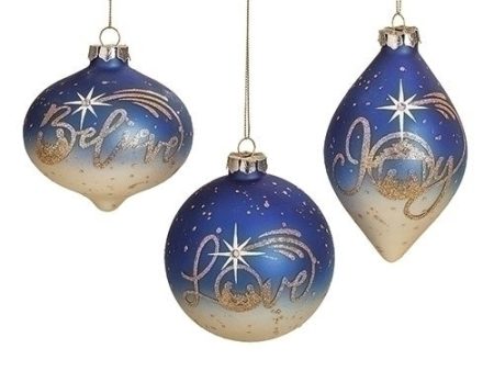 Blue Glass Joy Believe Joy Ornament Fashion