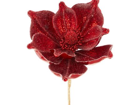 Red Glittered Metallic Magnolia Stem Online now