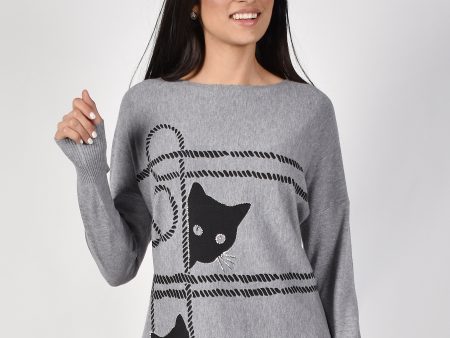 Grey Cat Pullover Fashion