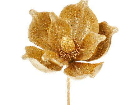 GOLD GLITTERED METALLIC MAGNOLIA STEM on Sale